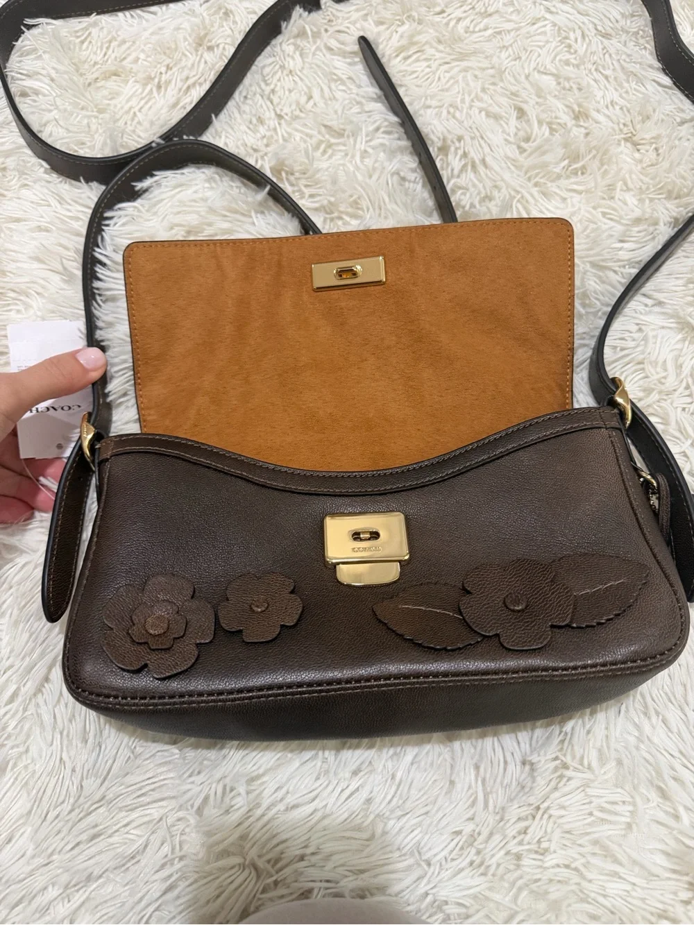Coach CDY43 Etta Small Flap Shoulder Bag With Floral Applique Maple NWT